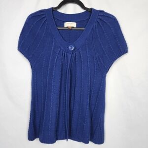 Sonoma Women One Button Knit Cardigan Sweater Short‎ Sleeve Blue Size Medium